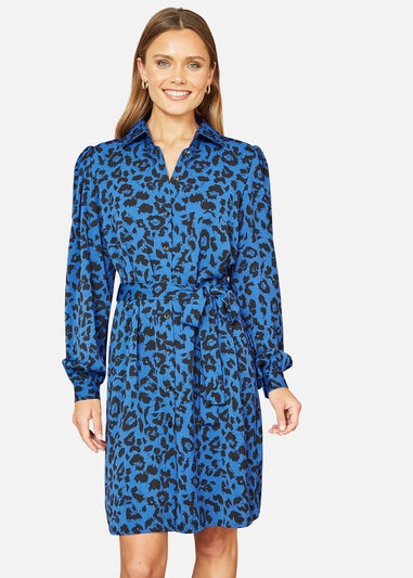 Mela Blue Animal Print Long Sleeve Shirt Dress