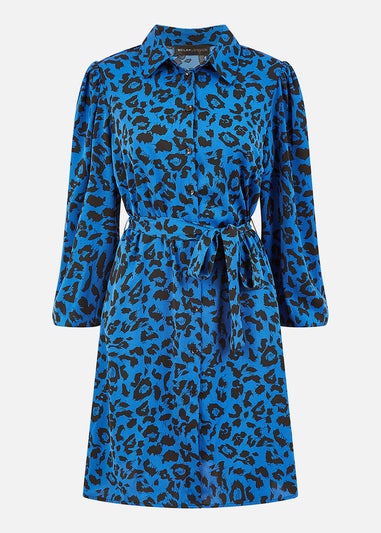 Mela Blue Animal Print Long Sleeve Shirt Dress