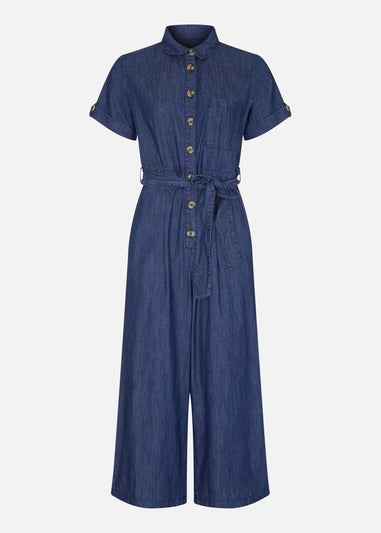 Yumi Navy Cotton Denim Jumpsuit Matalan