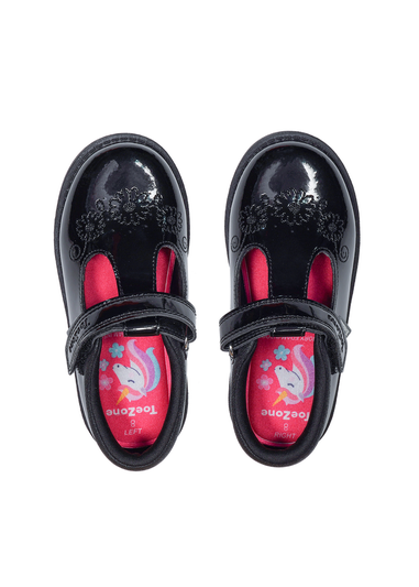 ToeZone Black Laura Flower Detail Shoe (Younger 6- Older 9)