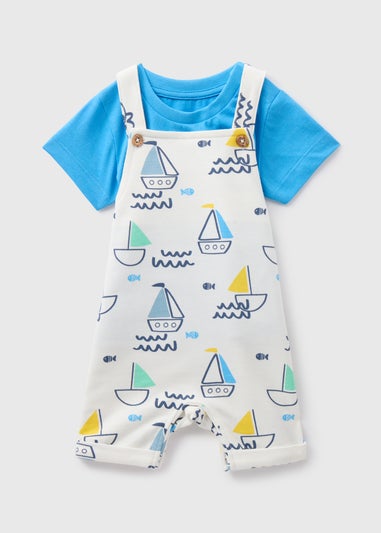 Baby Ecru Nautical Dungaree & T-Shirt Set (Newborn-23mths)