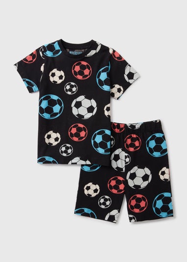 Boys Black Football Top & Shorts Pyjama Set (18mths-13yrs)