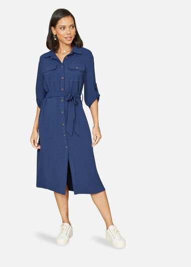 Mela Navy Midi Stretch Shirt Dress