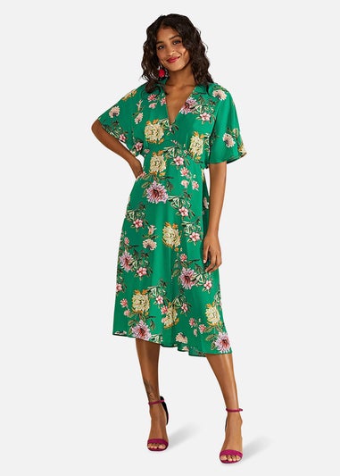 Yumi Green Floral Kimono Midi Dress