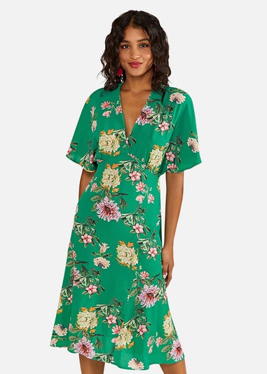 Yumi Green Floral Kimono Midi Dress