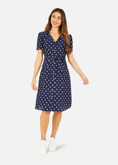 Yumi Navy Spot Retro Shirt Dress