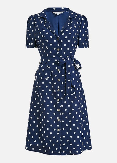 Yumi Navy Spot Retro Shirt Dress