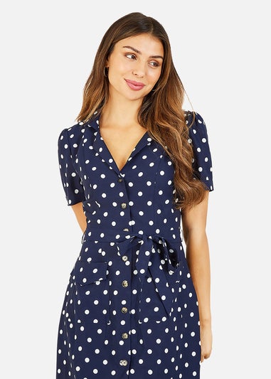 Yumi Navy Spot Retro Shirt Dress