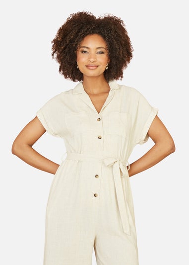 Yumi Natural Viscose Button Up Jumpsuit