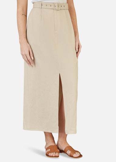 Yumi Stone Cotton Midi Skirt With Belt And Split Hem