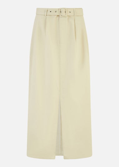 Yumi Stone Cotton Midi Skirt With Belt And Split Hem