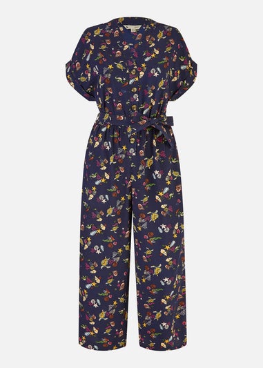 Yumi Navy Recycled Sealife Print Jumpsuit