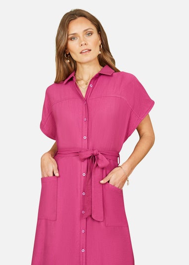 Yumi Pink Viscose Relaxed Midi Shirt Dress With Pockets