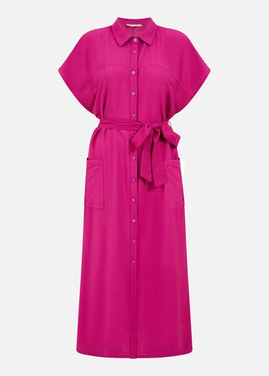 Yumi Pink Viscose Relaxed Midi Shirt Dress With Pockets