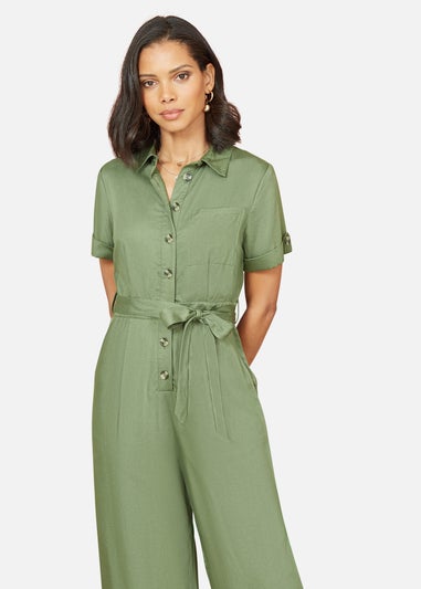 Yumi Green Twill Viscose Utility Jumpsuit