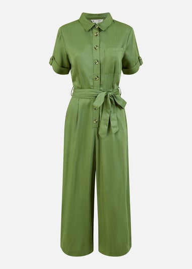 Yumi Green Twill Viscose Utility Jumpsuit