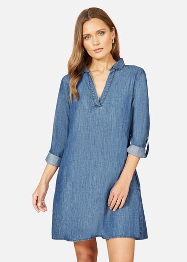 Yumi Blue Chambray Cotton Tunic With Pockets