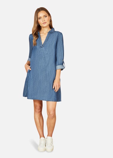 Yumi Blue Chambray Cotton Tunic With Pockets