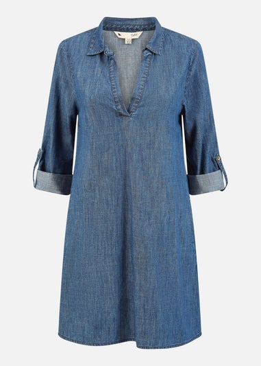 Yumi Blue Chambray Cotton Tunic With Pockets