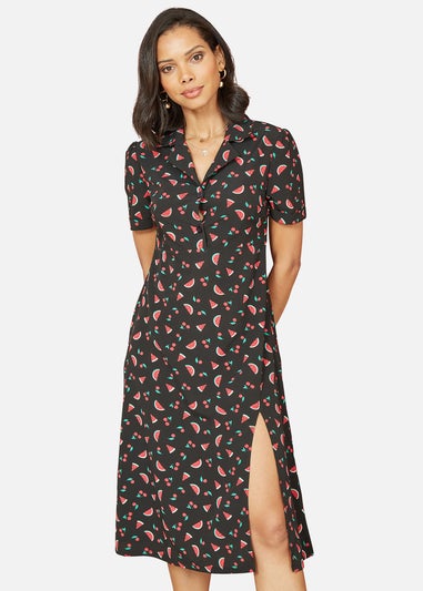 Yumi Black Recycled Watermelon Print Shirt Dress With Side Split