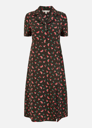 Yumi Black Recycled Watermelon Print Shirt Dress With Side Split