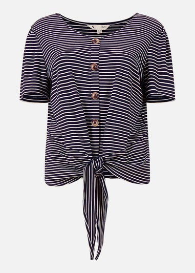 Yumi Navy Striped Jersey Button Detail Top