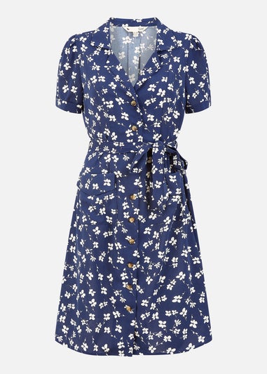 Yumi Navy Daisy Print Retro Shirt Dress