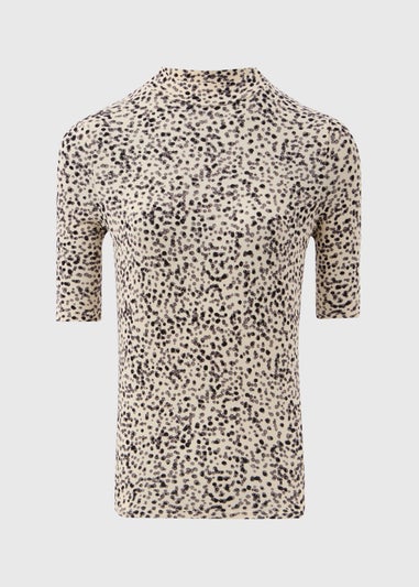 Cream Spot Print High Neck T-Shirt