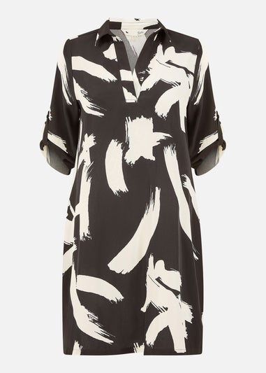 Yumi Black Abstract Print Tunic With Pockets