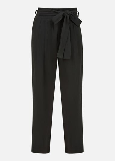 Yumi Black Linen Blend Tie Waist Trousers