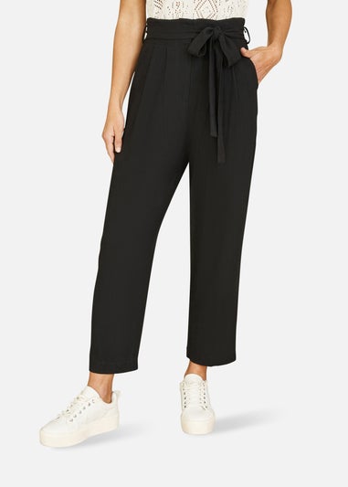 Yumi Black Linen Blend Tie Waist Trousers