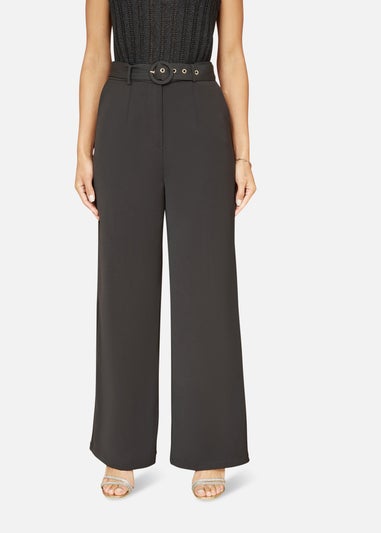 Yumi Black Straight Leg Crepe Trousers With Belt