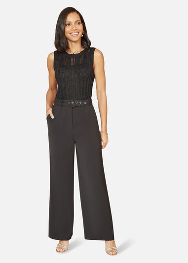 Yumi Black Straight Leg Crepe Trousers With Belt