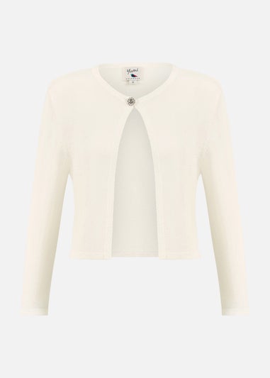 Yumi Ivory Diamante Button Cropped Cardigan