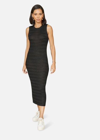 Yumi Black Metallic Knitted Sleeveless Midi Dress