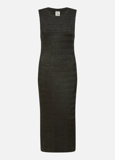 Yumi Black Metallic Knitted Sleeveless Midi Dress