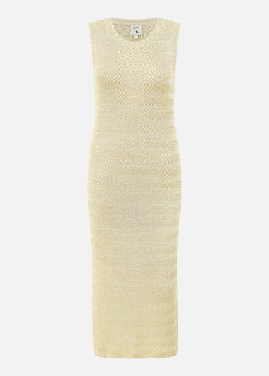 Yumi Gold Metallic Knitted Sleeveless Midi Dress