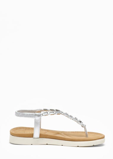 Quiz Silver Pleated Comfort Flat Sandals