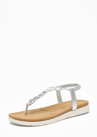 Quiz Silver Pleated Comfort Flat Sandals - Matalan