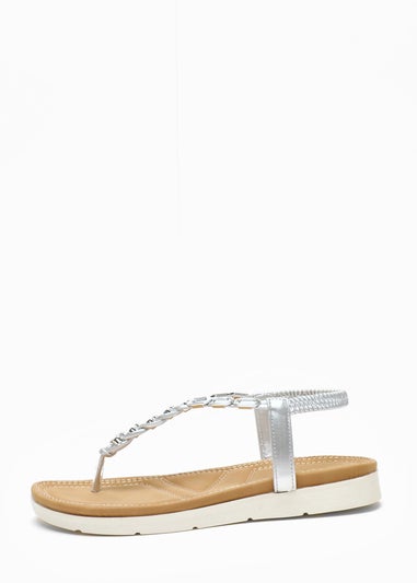 Quiz Silver Pleated Comfort Flat Sandals