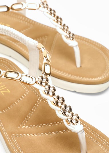 Quiz White Pleated Comfort Flat Sandals