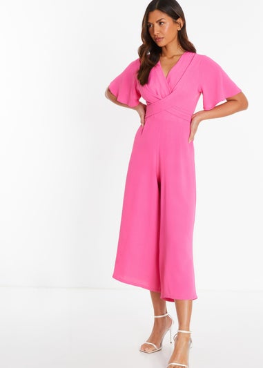 Quiz Pink Wrap Front Culotte Jumpsuit