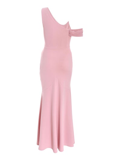 Quiz Pink Petite Asymmetric Cowl Neck Maxi Dress