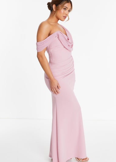 Quiz Pink Petite Asymmetric Cowl Neck Maxi Dress