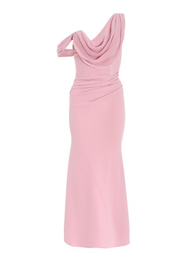 Quiz Pink Petite Asymmetric Cowl Neck Maxi Dress