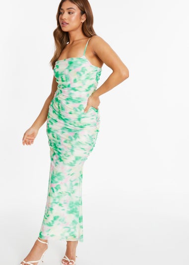 Quiz Green Petite Floral Abstract Mesh Midi Dress