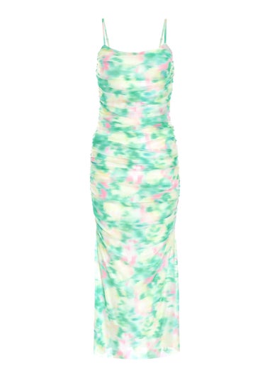 Quiz Green Petite Floral Abstract Mesh Midi Dress