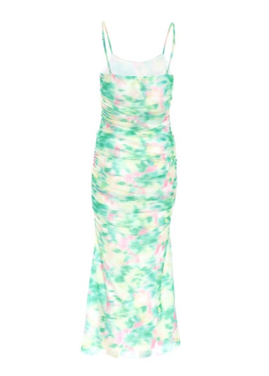 Quiz Green Petite Floral Abstract Mesh Midi Dress