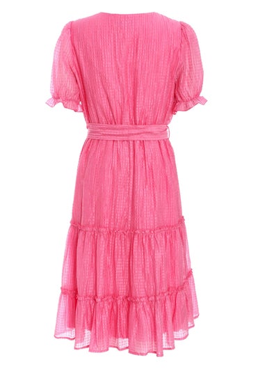 Quiz Pink Textured Frill Skater Mini Dress