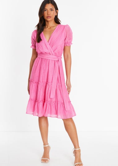 Quiz Pink Textured Frill Skater Mini Dress